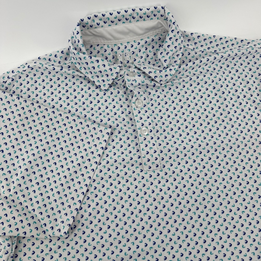 Barbell Apparel Mens XL White Teal Bicep Flex Print Performance Polo Shirt